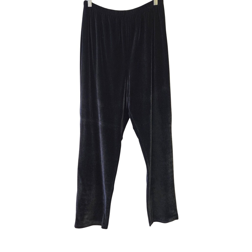 Velvet Straight Leg Pants L Black Elastic Waist Stretch L Goth Holiday